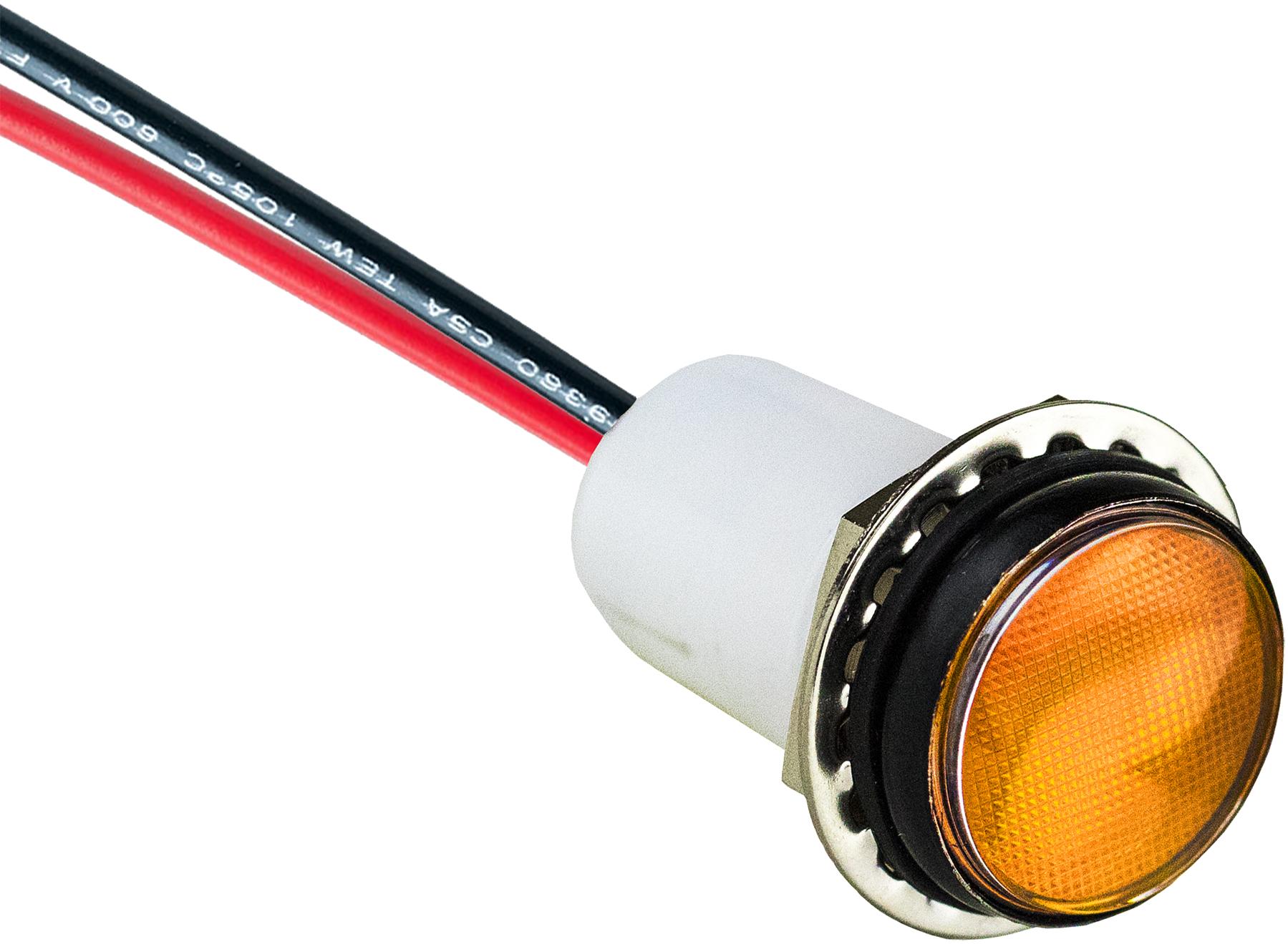 Visual Communications-PML50YFVW Panel Mount Indicators Panel Mount Indicator Round 0.68" LED FV Wire Yellow