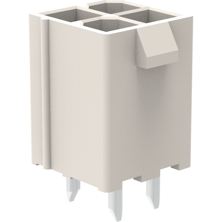 Amphenol Communications Solutions-G874D041212CEU Steckverbinder Mini power, Vertical, Dual row, 4.2mm pitch, 4 positions , 100uin Tin, 3.50mm tail length, 2 posts, LCP, Natural , TRAY