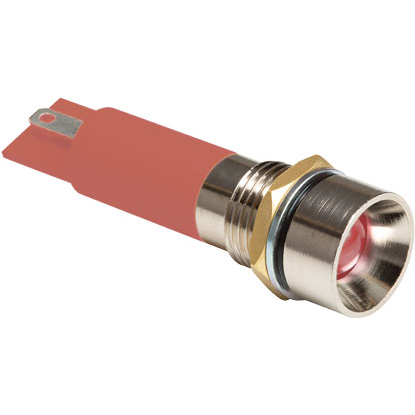 Bivar-MPR12-3RD110V Panel Mount Indicators IP54 Rated Sealed Panel Mount Indicators, M12 Nut and Spring Lock Washer, 110V, Red Housing, Red LED, 8mm Red Diffused Tinted Lens with Recessed Dome