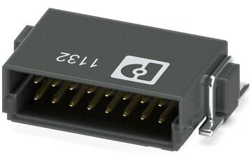 PHOENIX CONTACT-1377298 连接器插头及 PCB 插座 SMD male connector, nominal current: 2 A, Test voltage: 500 VAC, number of positions: 16, pitch: 1.27 mm, color: black, contact surface: Gold, type of contact: Pin, mounting: SMD soldering