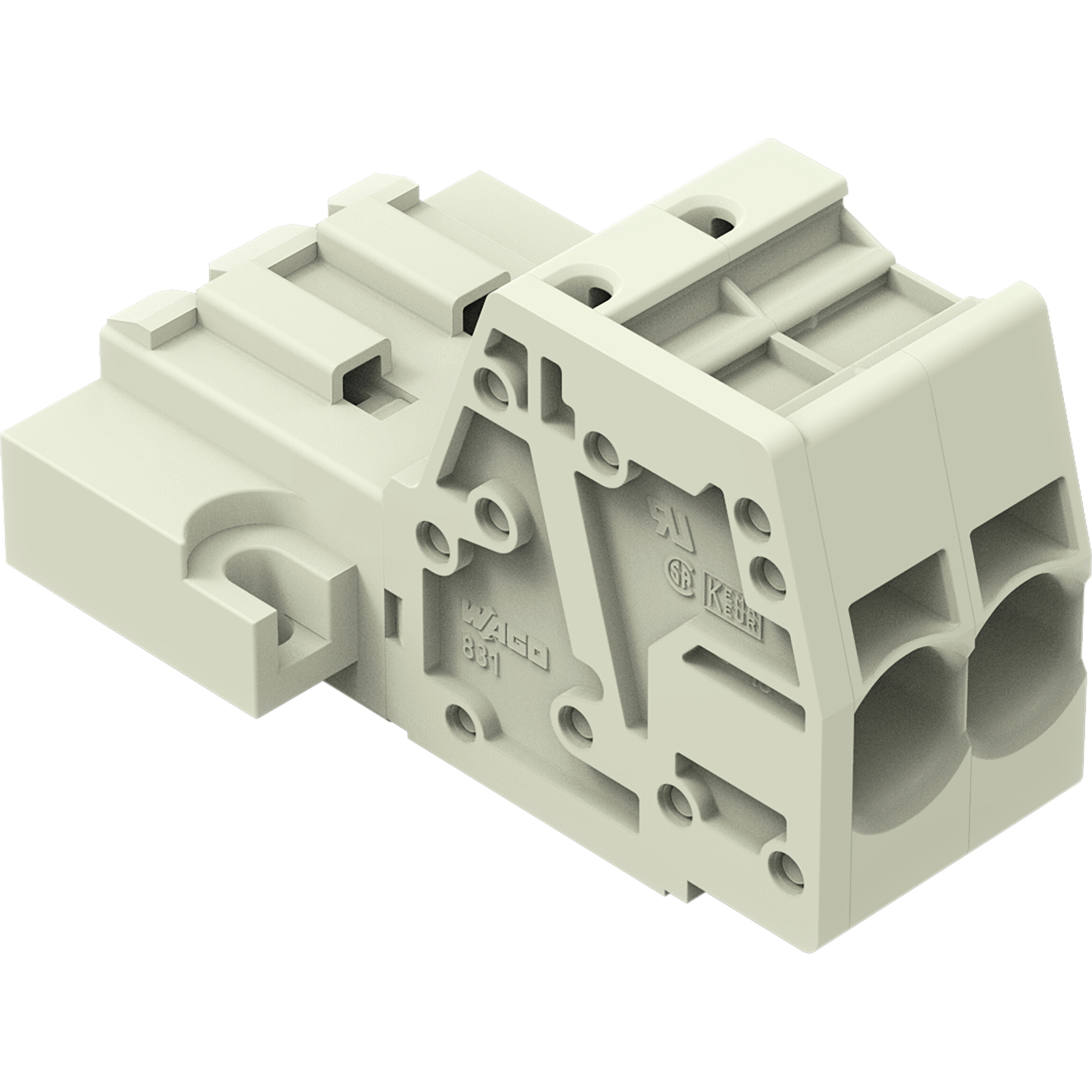 WAGO-831-3202/109-000 Steckverbinder, Klemmenblöcke 1-conductor male connector, Push-in CAGE CLAMP, 10 mm2, Pin spacing 7.62 mm, 2-pole, 100% protected against mismating, Threaded flange, 10,00 mm2, light gray