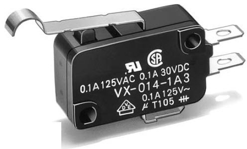 Omron-VX-014-3A3 Switch Snap Action Switch Snap Action N.O. SPST Simulated Roller Lever 0.1A 125VAC 30VDC 0.29N Screw Mount Solder