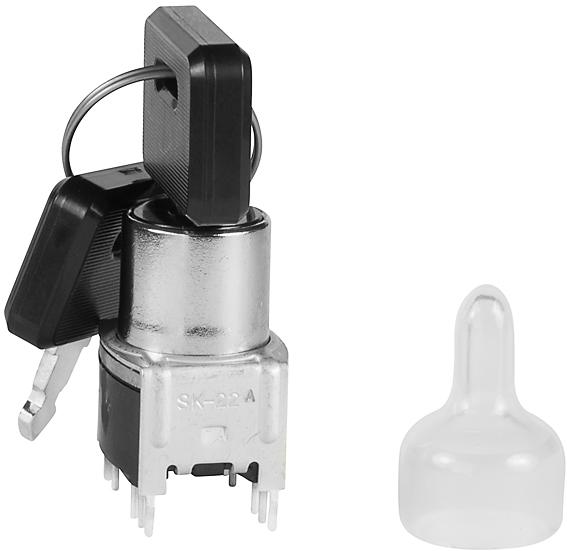 NKK Switches-SK22AG13 Schlüsselschalter Switch Key Lock ON None ON DPDT 90° Flat Key 0.1A 28VAC 28VDC 0.4VA PC Pins 30000Cycles Bracket Mount/Through Hole