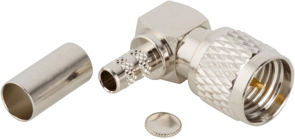 Amphenol RF-182324 Raccordement FR Conn Mini-UHF 0Hz to 2.5GHz 50Ohm Crimp RA Cable Mount PL Gold