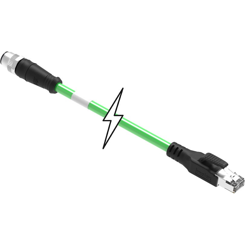 Molex-E16A06012M100 Andere Kabelbaugruppen Cable Assembly Patch Cord 2m 22AWG M12 Circular to RJ-45 4 to 8 POS M-M