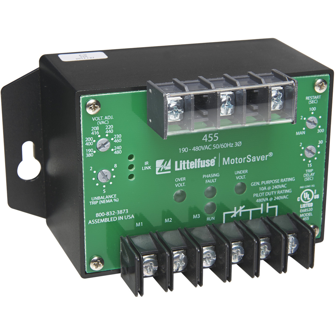 Littelfuse-455575 继电器其他 Electromechanical Relay 475 to 600VAC 10A SPST(133.9x74.9x74.4)mm Flange Monitoring Relay