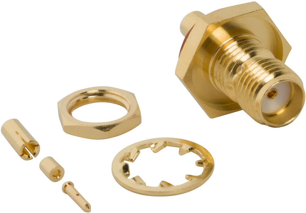 Amphenol RF-132422 Connector RF Conn SMA 0Hz to 6GHz 50Ohm Crimp ST Panel Mount RCP Gold