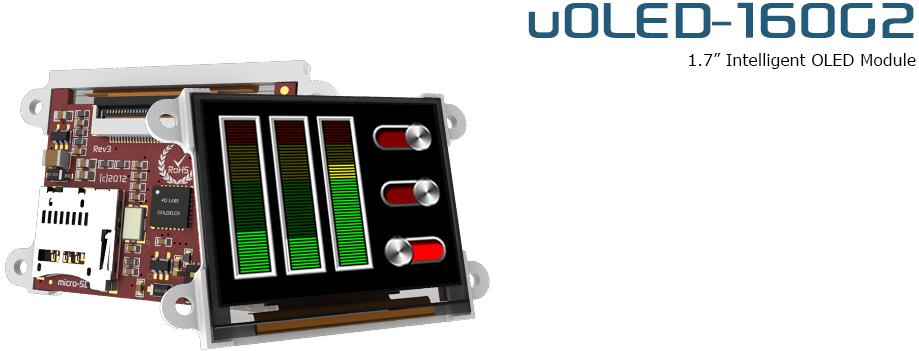 4D Systems-UOLED-160-G2 OLED-Module 1.7", 160x128 pixel, Intelligent OLED module with embedded Goldelox Processor