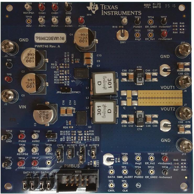 Texas Instruments-TPS546C20AEVM1-746 Energiemanagement, Entwicklungsplatinen und -kits TPS546C20A DC to DC Converter and Switching Regulator Chip 0.9V/0.95V Output Evaluation Board