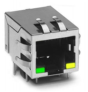 Pulse Electronics-J00-0063NL Connector Telephone and Telecom Conn RJ-45 F 8 POS 2.54mm Solder RA Thru-Hole 12 Terminal 1 Port Cat 5/Cat 6