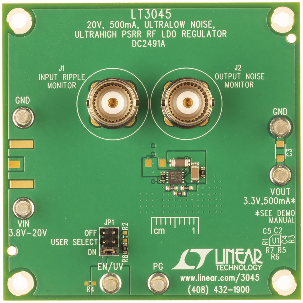 Analog Devices-DC2491A Placas y kits de desarrollo de administración de potencia LT3045 Demo Board, 20V, 500mA, Ultralow Noise Ultrahigh PSRR RF LDO Regulator