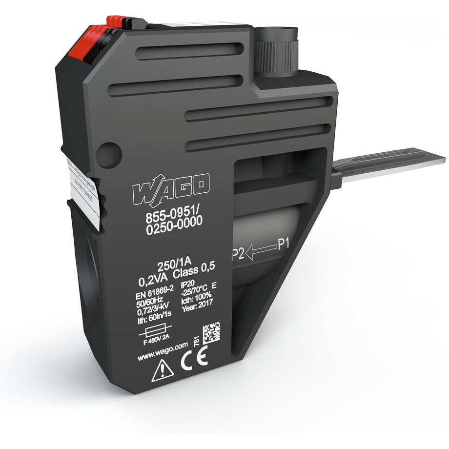 WAGO-855-951/250-000 Stromwandler Plug-in Current Transformer, 250 A / 1 A, for Power Cage Clamp, voltage tap, Fuse-protected