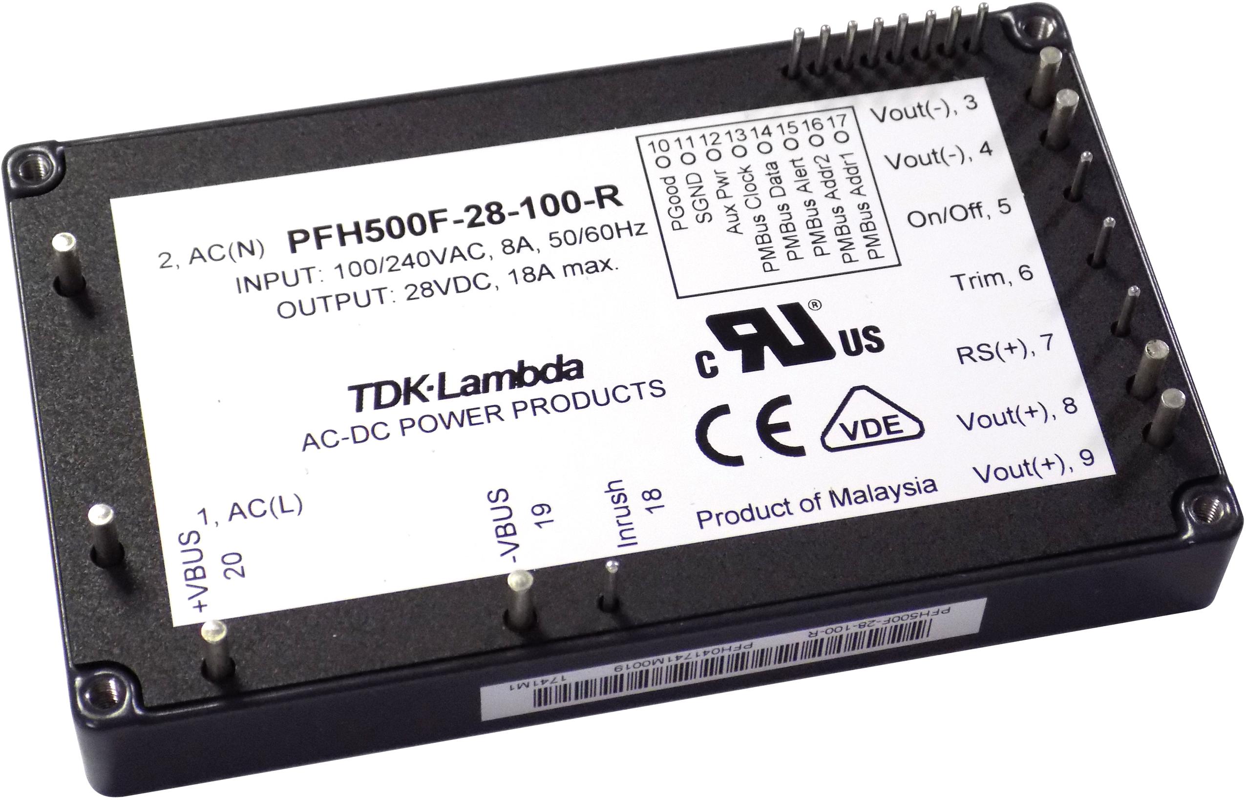 TDK-Lambda Americas-PFH500F-28-0D0-R AC-DC-Spannungsversorgung AC/DC Power Supply Single-OUT 28V 18A 504W 20-Pin Carton