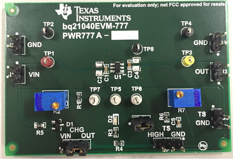 Texas Instruments-BQ21040EVM-777 Power Management Development Boards and Kits BQ21040 Battery Management Evaluation Board