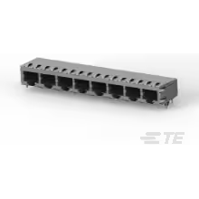 TE Connectivity-6339169-3 Telecomunicaciones y teléfono del conector Conn RJ-45 F 64 POS 1.27mm Solder RA Thru-Hole 64 Terminal 8 Port Cat 5 Tray