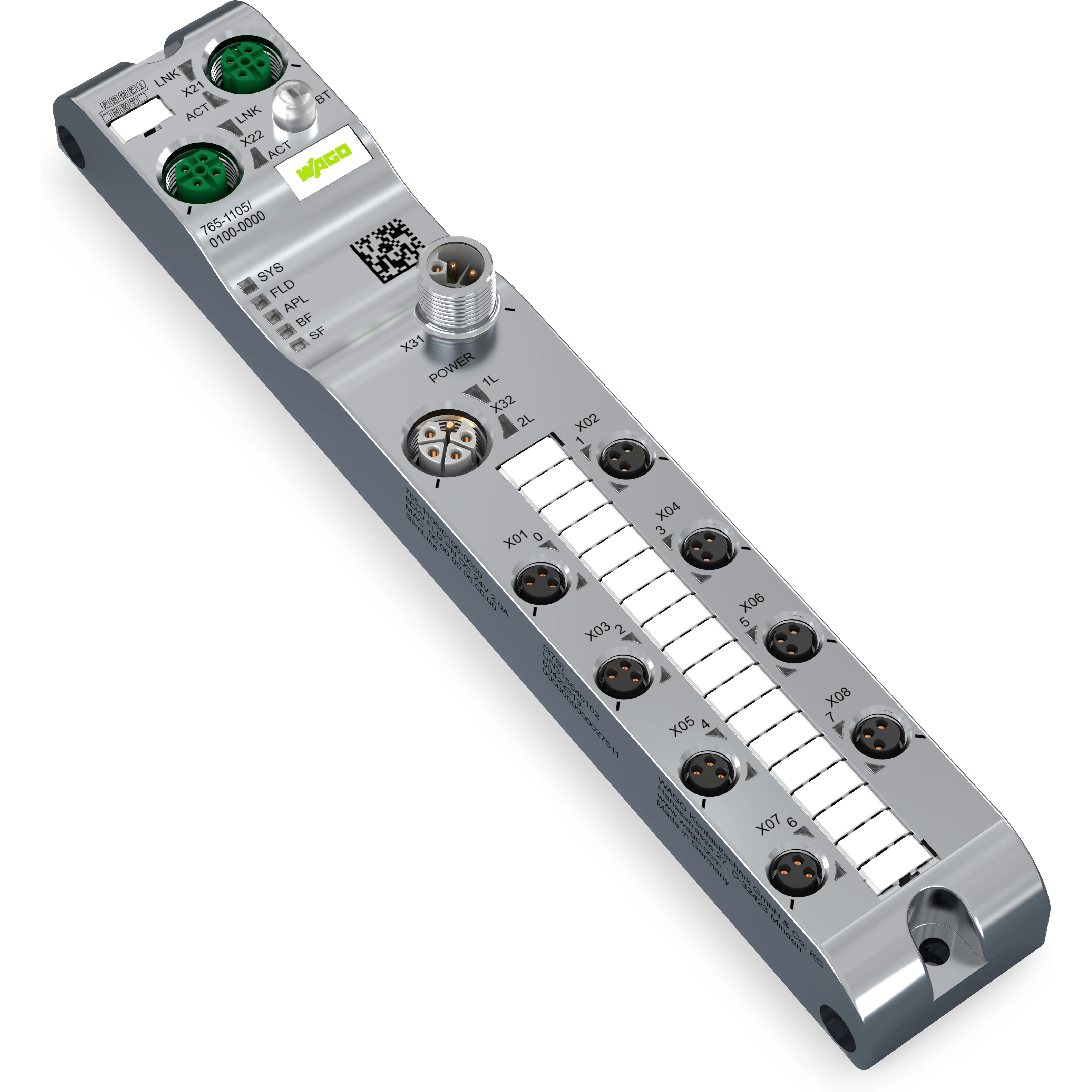 WAGO-765-1105/100-000 null 8-channel digital input/output, Profinet, DC 24 V / 2.0 A, 8xM8 connection, SlimLine