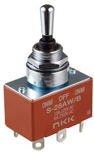 NKK Switches-S28AWB Switch Toggle Switch Toggle (ON) OFF (ON) DPDT Round Lever Solder Lug 20A 250VAC 30VDC Panel Mount with Threads
