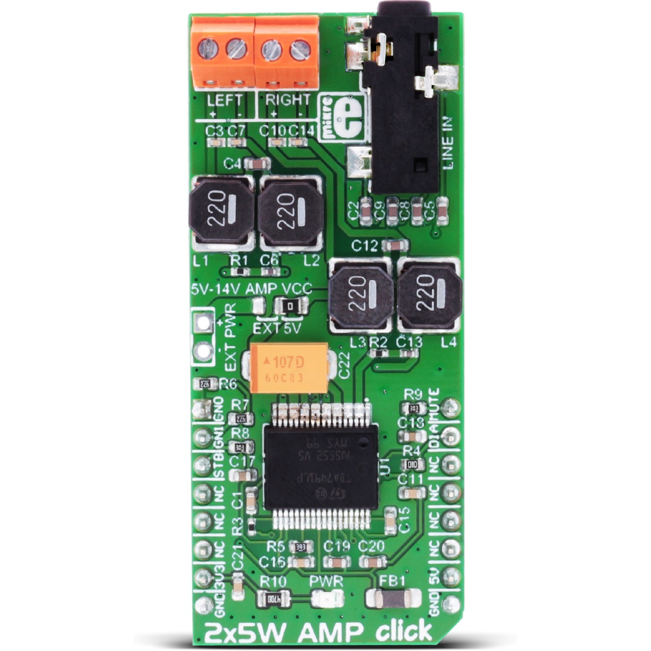 MikroElektronika-MIKROE-2477 Integrierte Verstärkerschaltung, Entwicklungsplatinen und -kits TDA7491LP Audio Amplifier Click Board