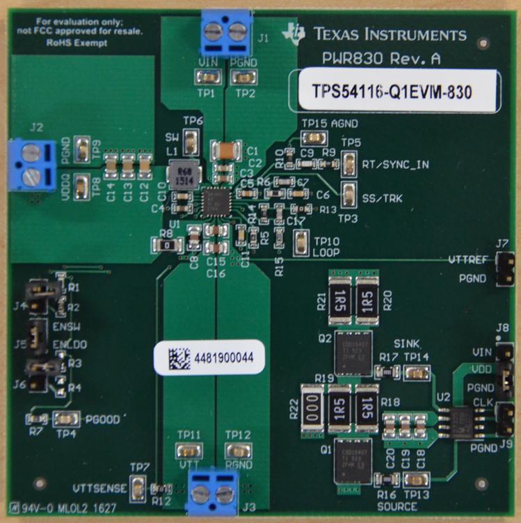 Texas Instruments-TPS54116-Q1EVM-830 Cartes et kits de développement de gestion de la puissance TPS54116-Q1 DC to DC Converter and Switching Regulator Chip 0.75V/1.5V Output Evaluation Board Automotive AEC-Q100