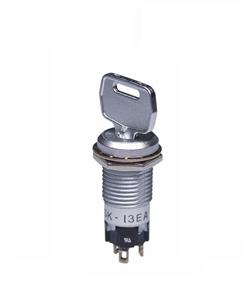 NKK Switches-SK13EAW01 Interruttore con serratura Switch Key Lock ON OFF ON SPDT 45° Flat Key 3A 125VAC Solder Lug 30000Cycles Panel Mount