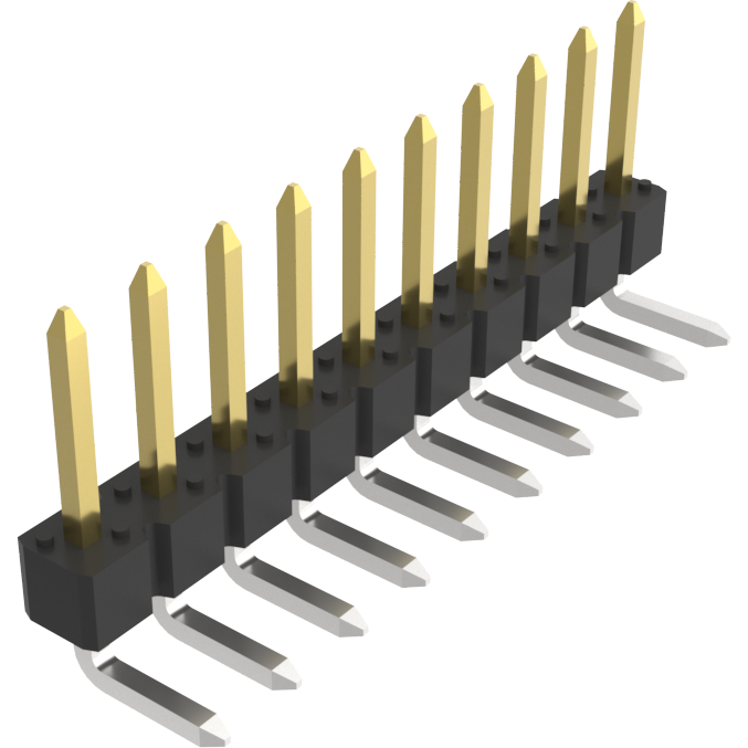 Amphenol Communications Solutions-77315-818-10LF 连接器插头及 PCB 插座 BergStik®, Board to Board connector, Unshrouded Header, Through Hole, Single Row, 10 Positions 2.54mm (0.100in) Pitch, Right Angle