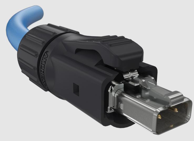Amphenol Communications Solutions-MSPE-P2L0-2A0 | Single Pair Ethernet IP20 Connector Steckverbinder, Telefon und Telekommunikation SPE IP20 Plug, Latch Lock, Solder, 28 to 18 AWG, 30μin Gold, Cable OD 0.138in to 0.252in, 2 Grommets