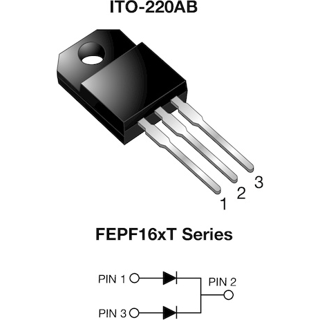 Vishay-FEPF16HT-E345 Rectifiers Diode Switching 500V 16A 3-Pin(3+Tab) ITO-220AB Tube