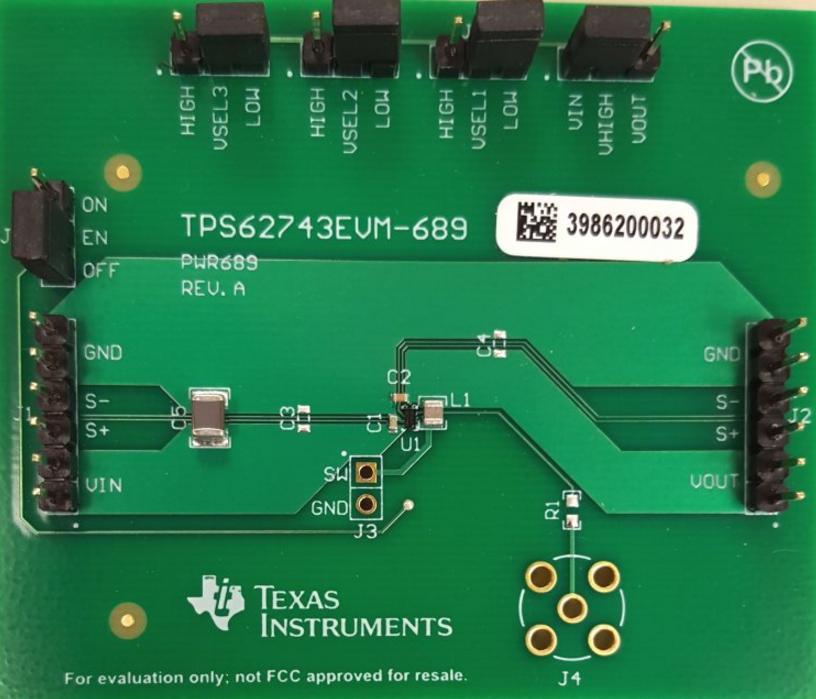 Texas Instruments-TPS62743EVM-689 Placas y kits de desarrollo de administración de potencia TPS62743 DC to DC Converter and Switching Regulator Chip Evaluation Board