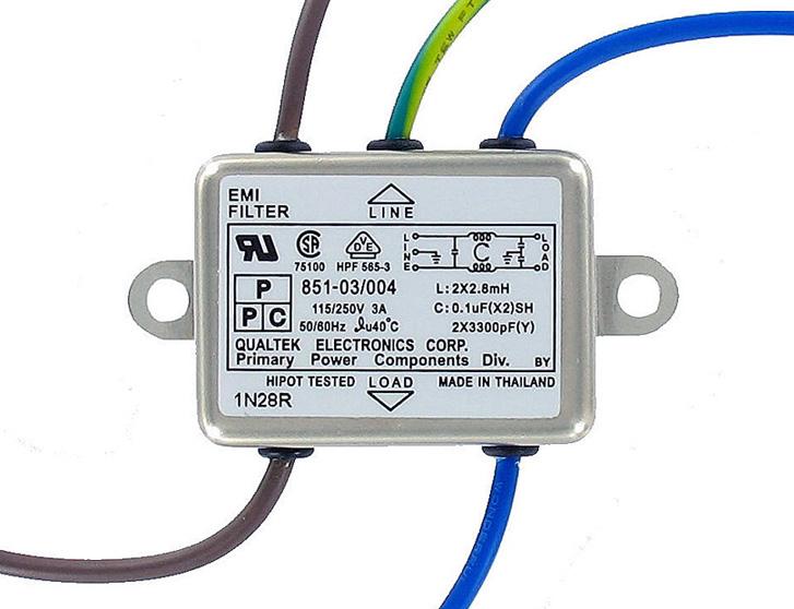 Qualtek Electronics-851-03/004 Power Line Filters Power Line Filter EMI 50Hz/60Hz 3A 250VAC Wire Lead Chassis Mount