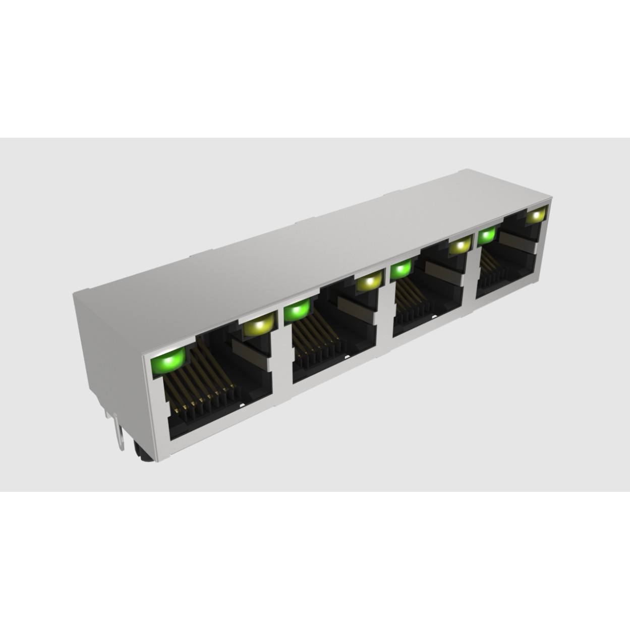 Amphenol Communications Solutions-RJHSE5F8M04 电话及电信连接器 Conn RJ-45 F 32 POS 1.02mm Solder RA Thru-Hole 48 Terminal 4 Port Cat 3/Cat 5 Tray