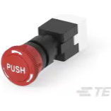 TE Connectivity-2381881-1 Conmutador de detención de emergencia Switch Emergency Stop N.C. SPST Mushroom Button 3A 250VAC 250VDC 20N Solder Lug Panel Mount