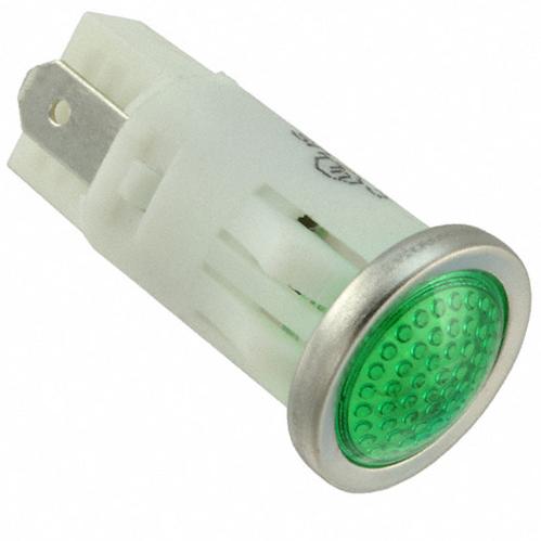 Visual Communications-1092QD5-28V Panel Mount Indicators Panel Mount Indicator Round 0.5" LED Green Semi-Dome 28V Tab