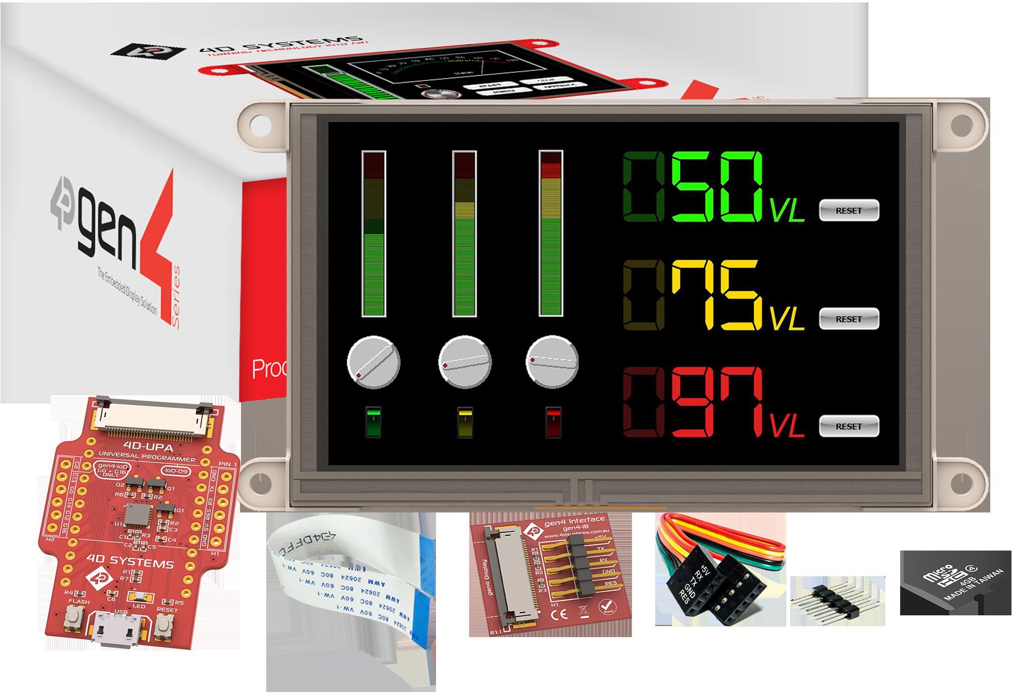 4D Systems-SK-GEN4-50D-SB Entwicklungssätze und Werkzeuge Starter Kit for gen4-uLCD-50D-SB with uSD-4GB Industrial, gen4-IB, 4D-UPAand 150mm FFC Cable