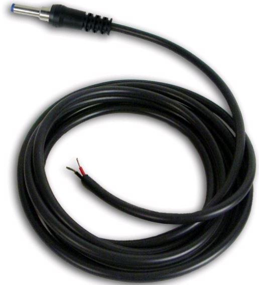 Switchcraft-CAS1004084 Cable Assembly DC Power Power Plug Cable Assembly; End A: Hi-Amp (11A) Plug 0.08 in (2 mm) pin, Straight Overmold; End B: Strip and Tin; 40 in (1m) length