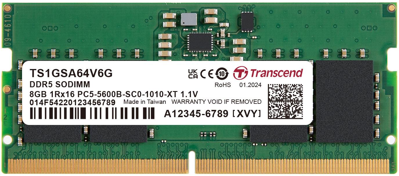 Transcend Information-TS1GSA64V6G Memory Modules DRAM Module DDR5 SDRAM 8Gbyte 262SODIMM Bulk