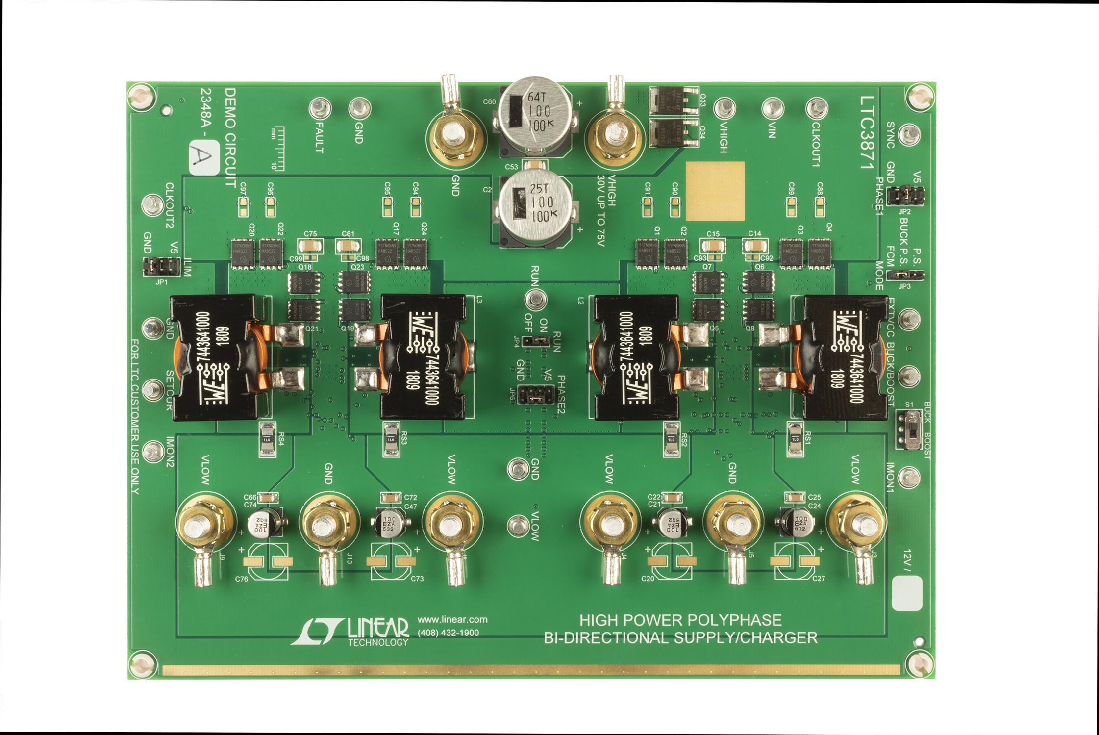 Analog Devices-DC2348A-A Power Management Development Boards and Kits LTC3871HLXE#PBF Demo Board, Bidirectional Controller, Buck Mode: 30V ≤ VIN ≤ 75V, VOUT = 12V @ 60A; Boost Mode: 10V ≤ VIN ≤ 13V, VOUT = 48V @ 15A