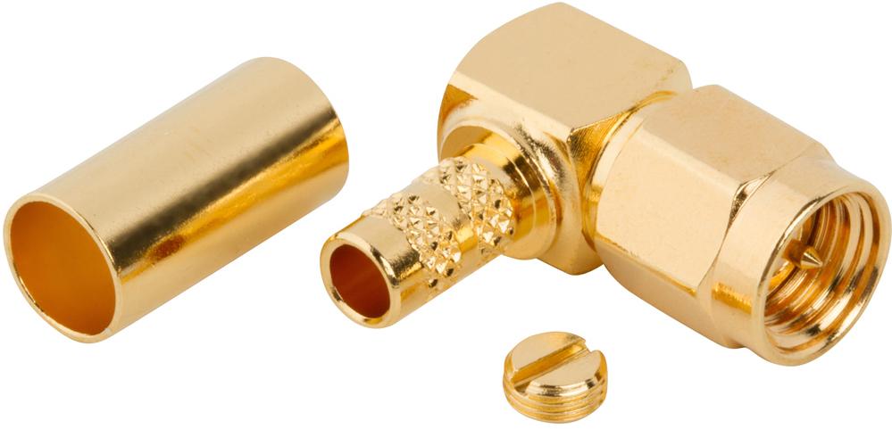 Amphenol RF-132194 Conector RF Conn SMA 0Hz to 12.4GHz 50Ohm Crimp RA Cable Mount PL Gold