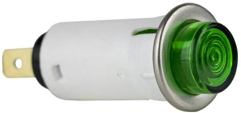 Visual Communications-32R-2112T Panel Mount Indicators Panel Mount Indicator Round 0.5" Neon 125V Tab Green Flat