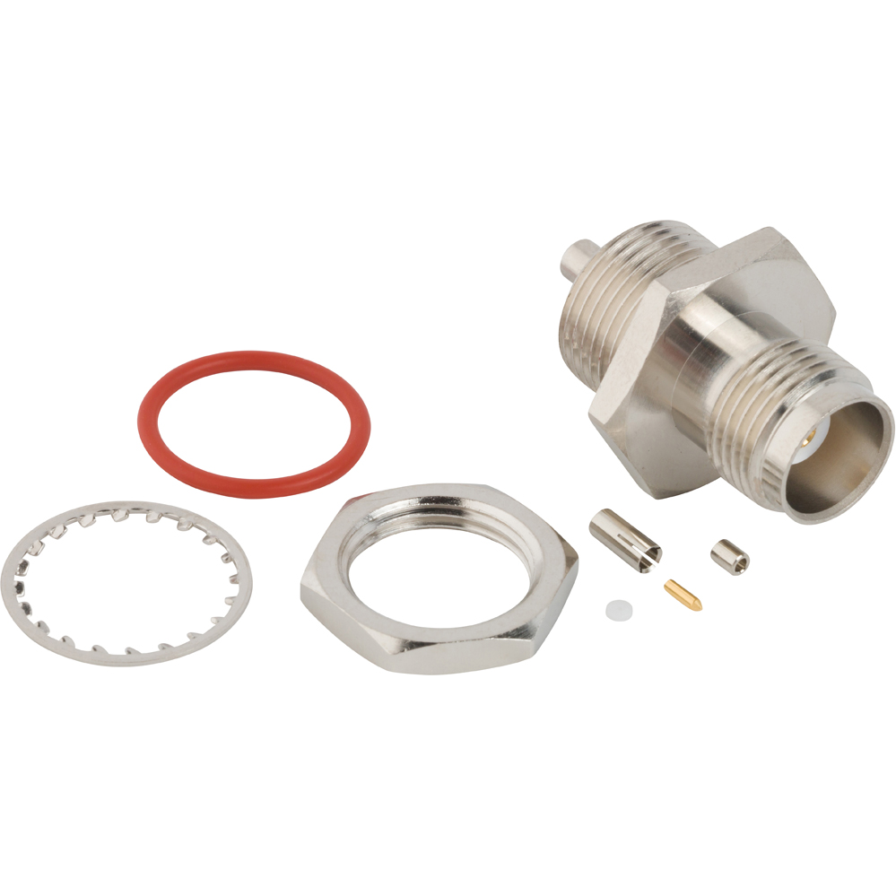 Amphenol-031-7002 Raccordement FR RF Connector TNC Straight Crimp Jack 1.37 mm Micro-cable Bulkhead Front Mount 50 Ohm IP67