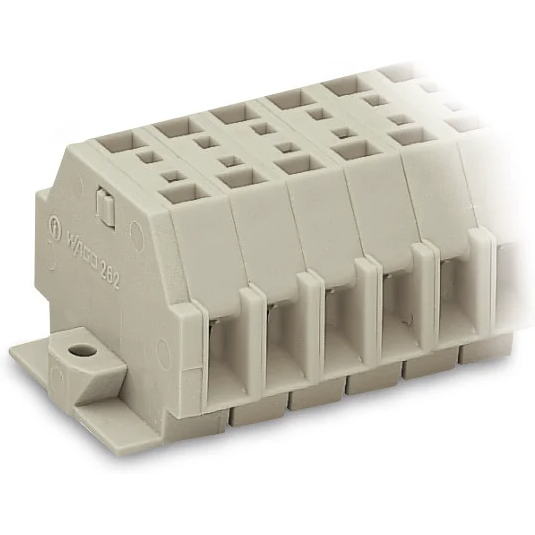 WAGO-262-142 Steckverbinder, Klemmenblöcke 2-Conductor Ex e II terminal strip, with fixing flanges, for screw or similar mounting types, Fixing hole 3.2 mm Dia, with 209-123 mounting carrier for DIN 35 rail, suitable for Ex e II applications, 12-pole