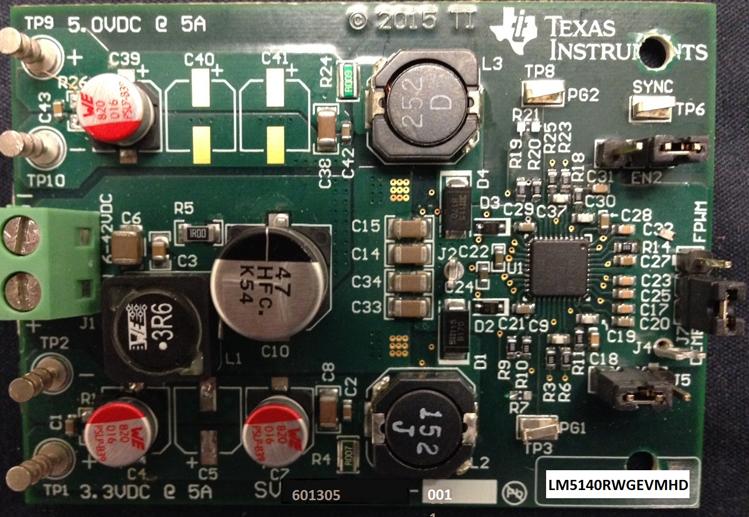 Texas Instruments-LM5140RWGEVMHD Power Management Development Boards and Kits LM5140-Q1 DC to DC Converter and Switching Regulator Chip 3.267V to 3.333V/4.95V to 5.05V Output Evaluation Board
