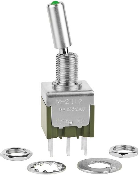 NKK Switches-M2112TFW02 Switch Toggle Switch Toggle ON None ON SPDT Lighted Lever Quick Conn 6A 250VAC 30VDC Panel Mount with Threads