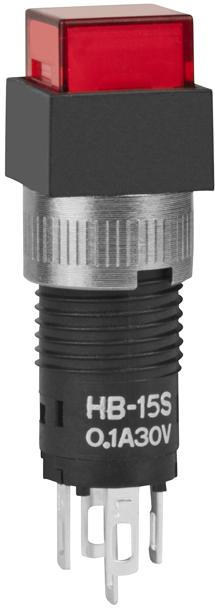 NKK Switches-HB15SKW01-5C-CB Switch Push Button Switch Push Button ON (ON) SPDT Square Button 0.1A 30VAC 30VDC Momentary Panel Mount Solder Lug