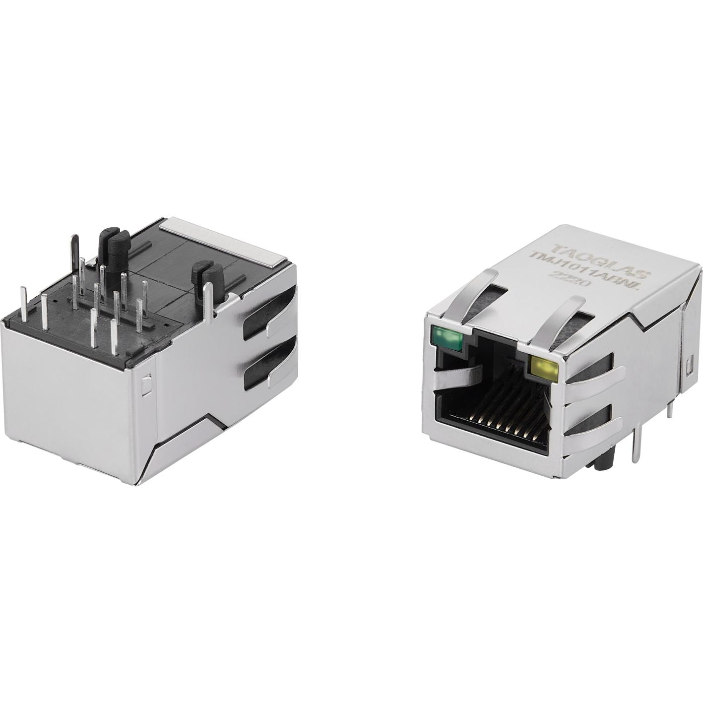 taoglas-TMJ1011ABNL | RJ45 Integrated Connectors Telecomunicaciones y teléfono del conector Conn RJ-45 F 8 POS 1.27mm Solder RA Thru-Hole 12 Terminal 1 Port Tray