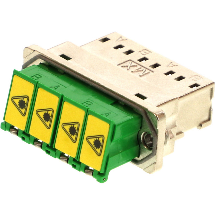 Molex-1061230650 Conector de fibra óptica LC Adapter, Quad, EMI ,Metal Body, Screw Mount Style, Duplex SC Footprint, Shutter One Side, Green