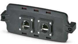 PHOENIX CONTACT-1143740 null ECS Family Faceplate, Ready For Integration Of Two Variosub Rj45 Vs-08 Connectors, Screw Locking, Rated Ip66/67/69 When Combined With ECS Housing, Color Black (9005), Width 163 mm, Height 30 mm, Depth 62 mm