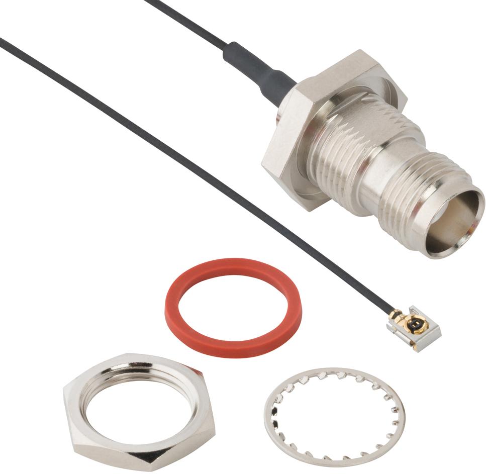 Amphenol-095-850-310-300 Assemblaggio cavo coassiale Cable Assembly 1.13mm Cable 0.3m MHF1 to TNC F-PL Bag