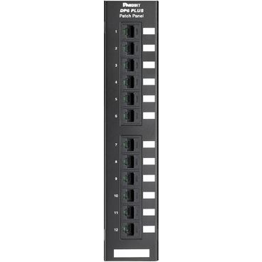 Panduit-DP12688TGY Steckverbinder, Telefon und Telekommunikation Data Patch 12-port category 6 punch down flat patch panel in black. Mounts to the 89D bracket