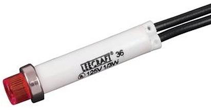 Visual Communications-36EN-2111 Panel Mount Indicators Panel Mount Indicator Round 5/16" Neon 125V Wire Red BZL