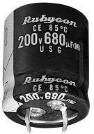 Rubycon-400USG470MEFCSN35X30 Capacitor de aluminio Cap Aluminum Lytic 470uF 400V 20% (35 X 30mm) Snap-In 10mm 2.39A 3000h 85°C Bulk